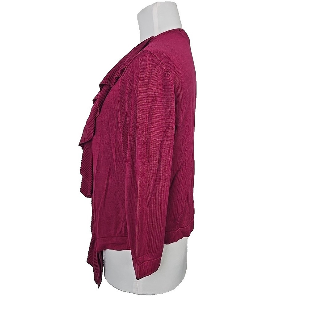 89th & Madison Raspberry Knit Open-Front 3/4 Sleeve Ruffle Sweater Medium M - Picture 4 of 7